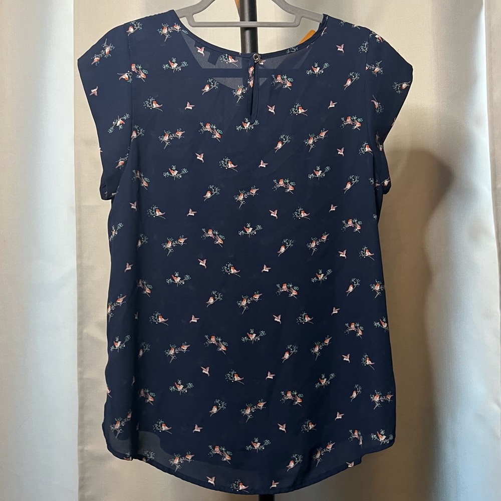 S.R by Sweet Rain Navy Bird Blouse - Picture 2 of 9